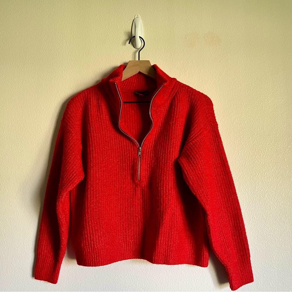 VINCE CAMUTO Half-zip Pullover Ribbed Knit Sweater Size Medium Red - Picture 7 of 13